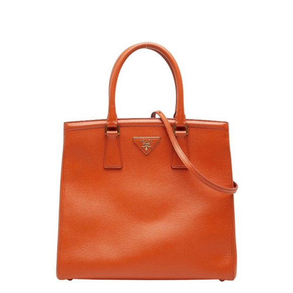 Prada Handbags - PRADA Orange Leather Saffiano Shoulder Bag
